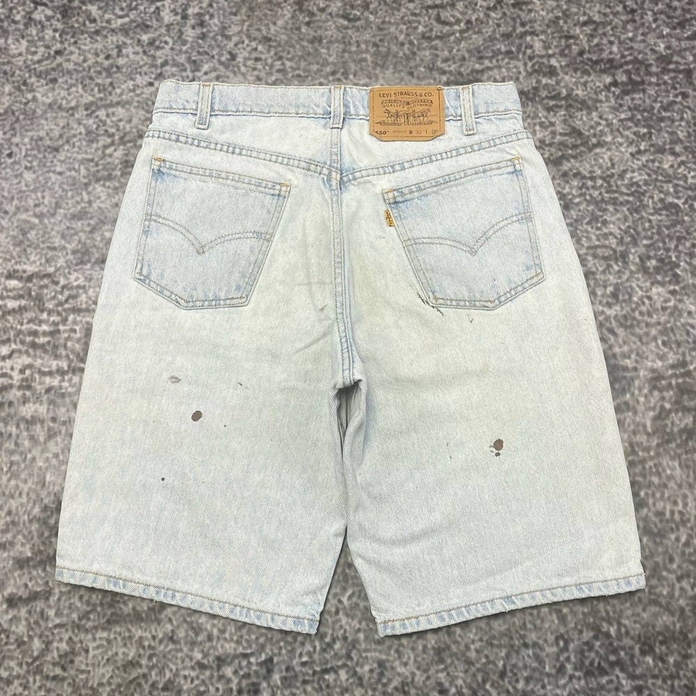 VTG Levi's 550 Orange Tab Jorts Relaxed Fit Baggy Blue Distressed Denim Shorts